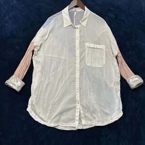 Free People Womens Button Up Top Size M Metallic Cuff Starburst Patch Sheer